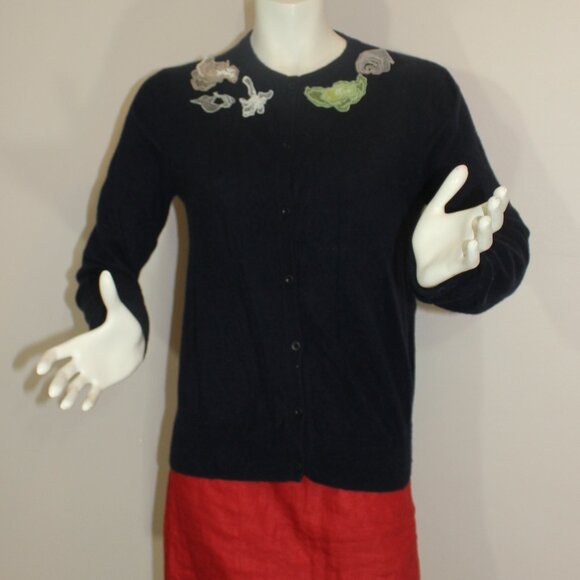 Lingua Franca Wire Montauk Woman crew neck  Cardigan Navy Cashmere size Small - Picture 3 of 9